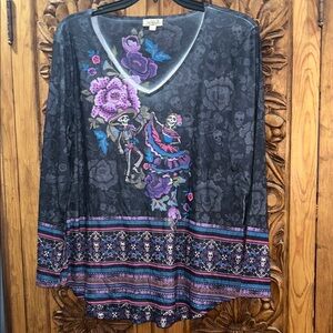 EUC One World XXL Day of the Dead blouse